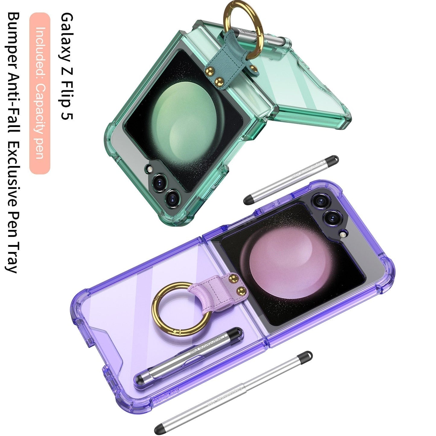 Transparent Shockproof Case with Ring holder for Samsung Galaxy Z Flip 5