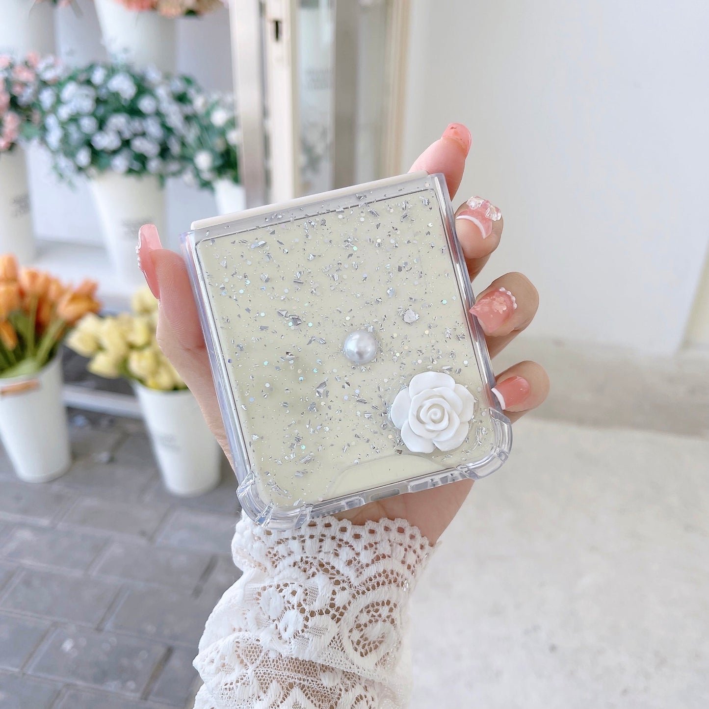 Transparent 3D Rose Glitter Case For Galaxy Z Flip 4