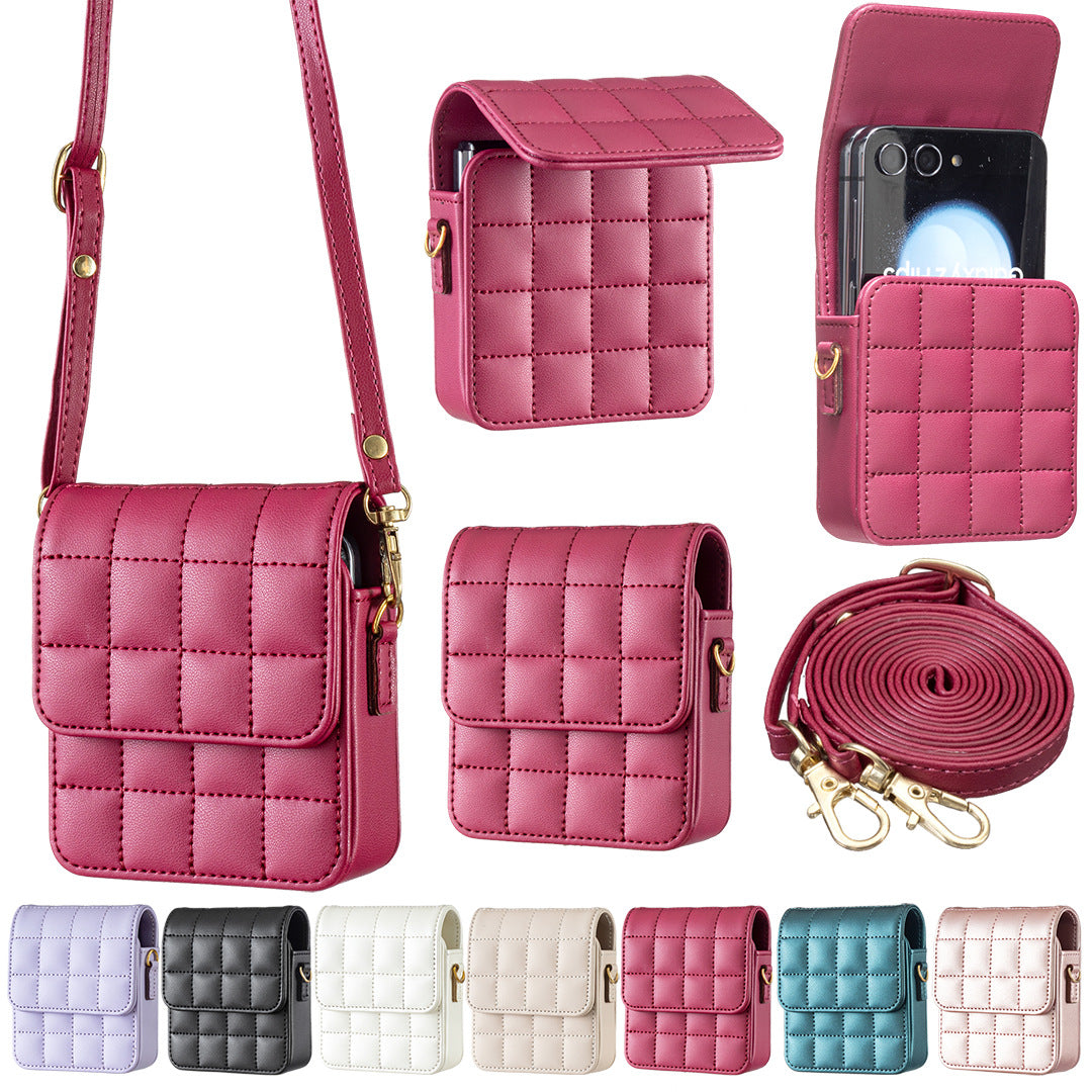 Luxury Crossbody Phone Bag for Samsung Galaxy Z Flip Series – Quilted PU Leather Case with Shoulder Strap