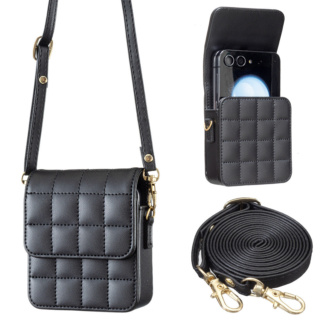 Luxury Crossbody Phone Bag for Samsung Galaxy Z Flip Series – Quilted PU Leather Case with Shoulder Strap