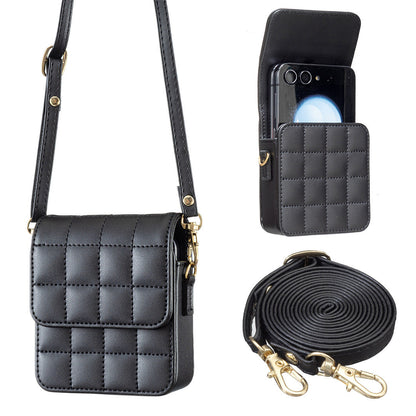 Luxury Crossbody Phone Bag for Samsung Galaxy Z Flip Series – Quilted PU Leather Case with Shoulder Strap
