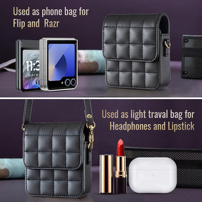 Luxury Crossbody Phone Bag for Samsung Galaxy Z Flip Series – Quilted PU Leather Case with Shoulder Strap