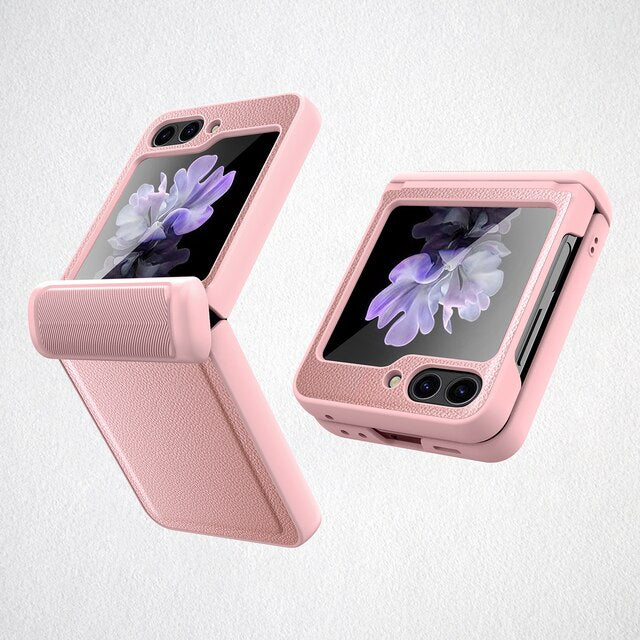 Leather Shockproof Cover with Front Screen Glass For Samsung Galaxy Z Flip 5