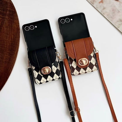 Fashion Neck Strap Handbag with Card Slot Wallet PU Leather Cover for Samsung Galaxy Z Flip 4 / 5 / 6 / 7