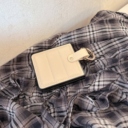 Luxury Plaid Soft Leather Anti-Fall Ring Holder Case for Samsung Galaxy Z Flip 4 / 5 / 6 / 7