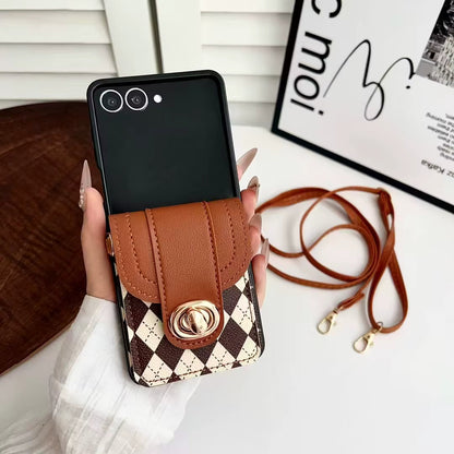 Fashion Neck Strap Handbag with Card Slot Wallet PU Leather Cover for Samsung Galaxy Z Flip 4 / 5 / 6 / 7