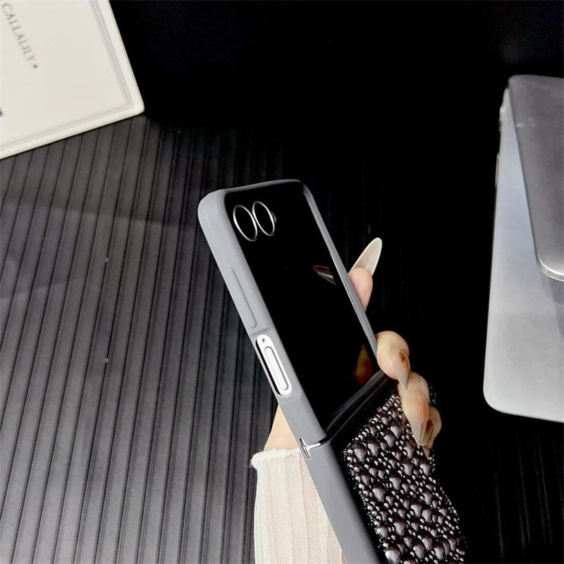 3D Water Droplet Pearl Case for Samsung Z Flip 7/6/5/4 – Shiny Wristband Bracelet & Soft Frame