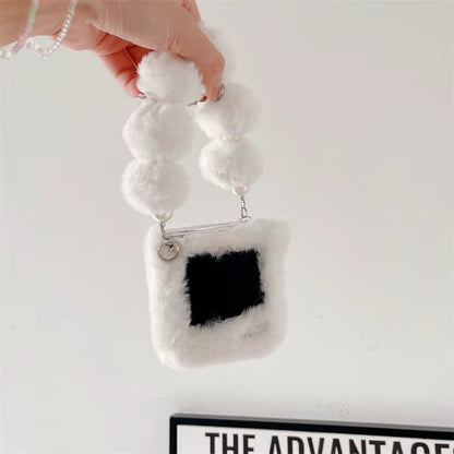 Plush Phone Case with Pom-Pom Chain Strap for Samsung Galaxy Z Flip 4 / 5 / 6 / 7 – Fall Warm Fluffy Shockproof Protective Cover for Women