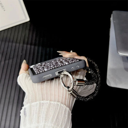 3D Water Droplet Pearl Case for Samsung Z Flip 7/6/5/4 – Shiny Wristband Bracelet & Soft Frame