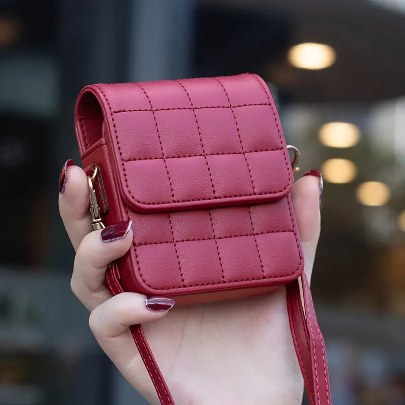 Luxury Crossbody Phone Bag for Samsung Galaxy Z Flip Series – Quilted PU Leather Case with Shoulder Strap