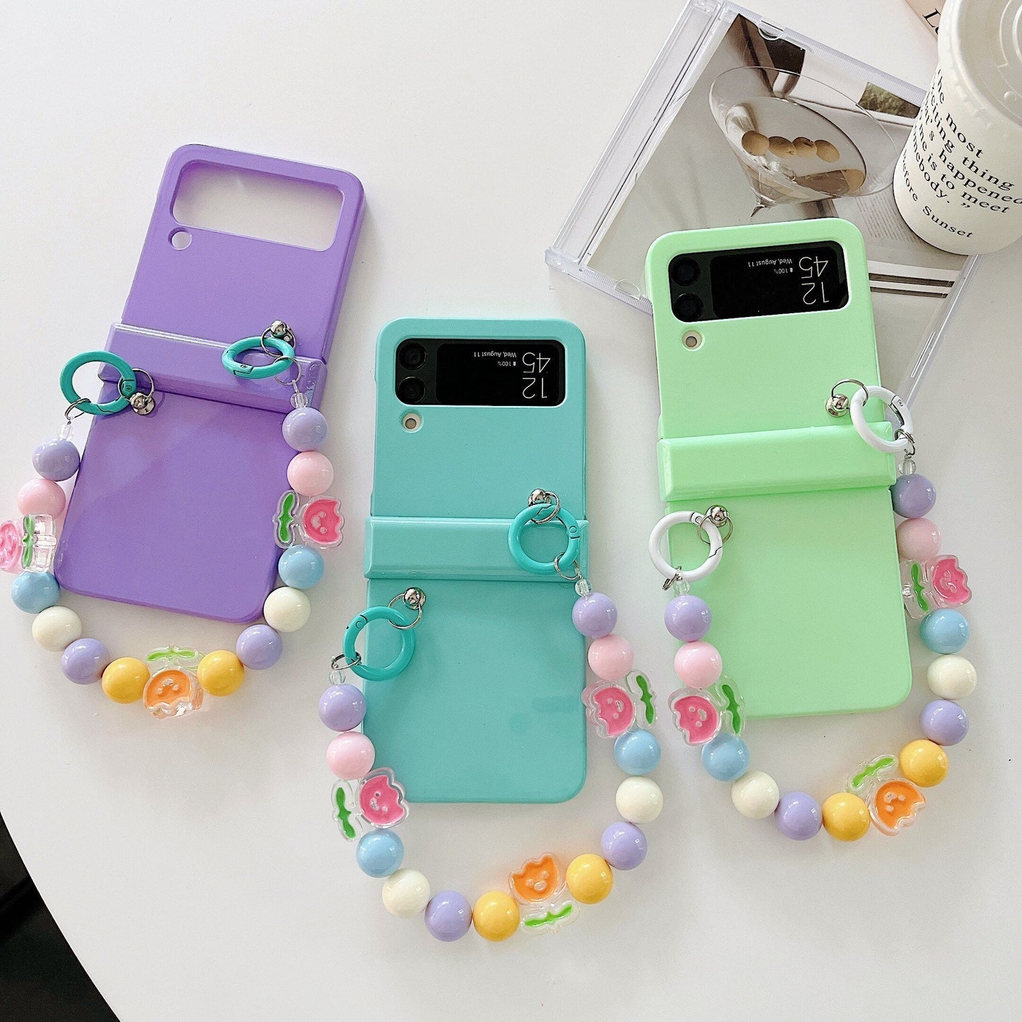 Cute Colorful Flowers Bracelet Phone Case For Samsung Galaxy Z Flip 4