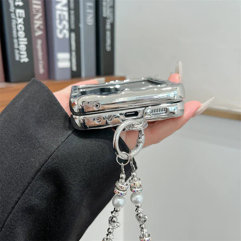 Luxury Silver Folded Texture Stand Phone Case for Samsung Galaxy Z Flip 3/4/5/6