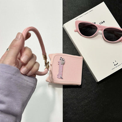 Dopamine Color Embroidery Cat Ear Phone Case with Hand Strap for Galaxy Z Flip 4/5/6