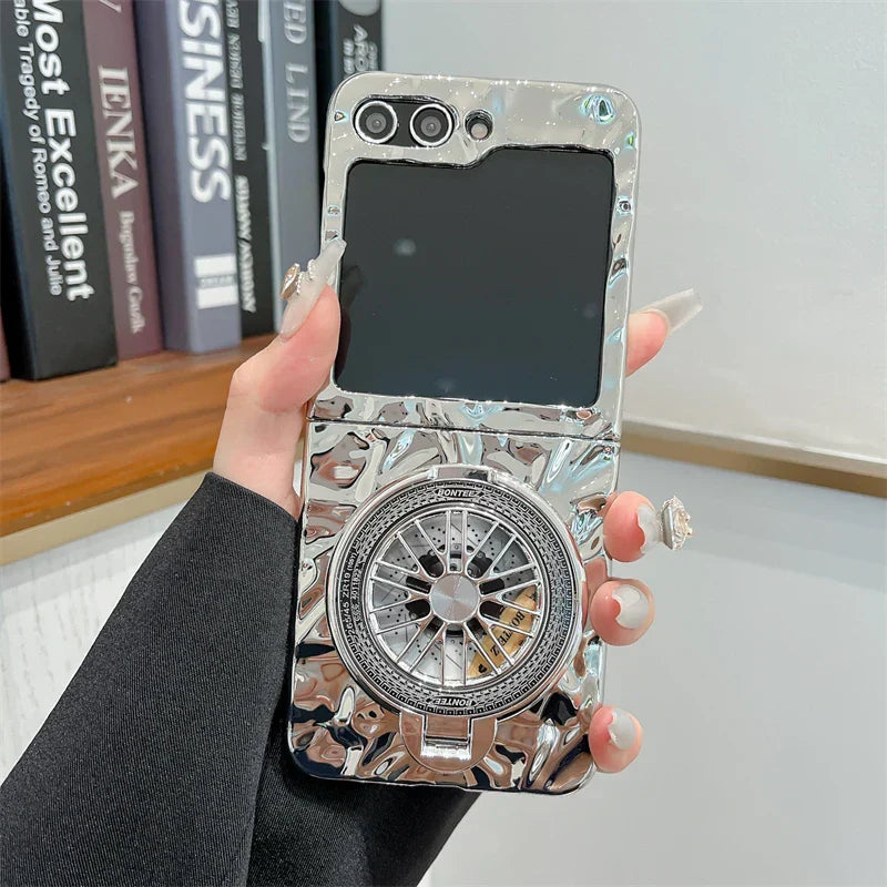 Luxury Silver Folded Texture Stand Phone Case for Samsung Galaxy Z Flip 3/4/5/6