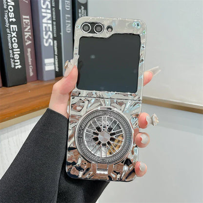 Luxury Silver Folded Texture Stand Phone Case for Samsung Galaxy Z Flip 3/4/5/6