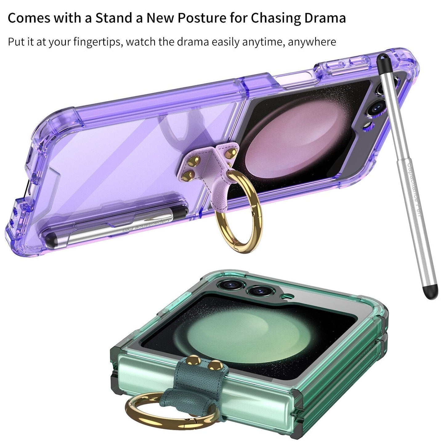 Transparent Shockproof Case with Ring holder for Samsung Galaxy Z Flip 5