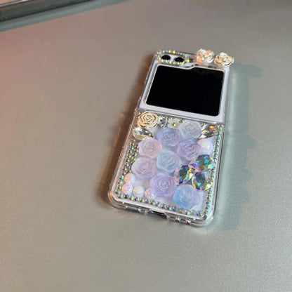 Bling Diamond Flower Bear Case for Samsung Galaxy Z Flip 3/4/5/6