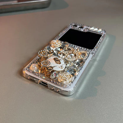 Bling Diamond Flower Bear Case for Samsung Galaxy Z Flip 3/4/5/6