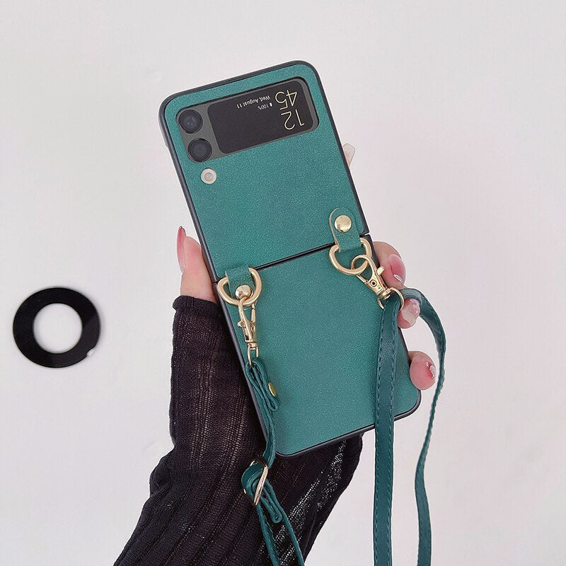 Crossbody Leather Cover With Lanyard Strap For Samsung Galaxy Z Flip 4