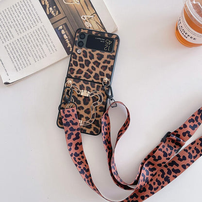 Crossbody Leopard Case with Bracket Holder For Samsung Galaxy Z Flip 4