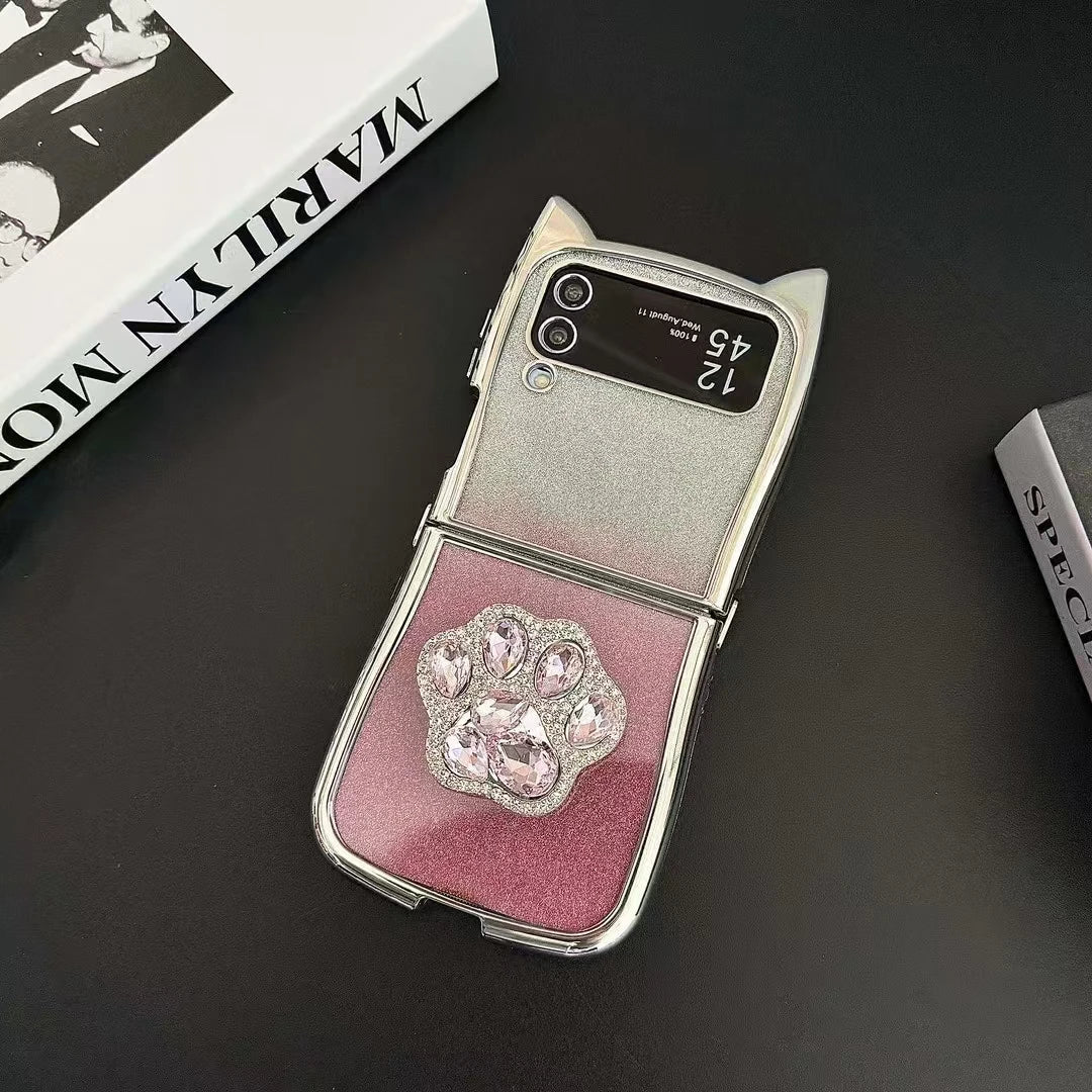 Cute Cat Ear Paw Case For Z Flip