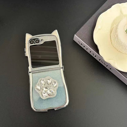 Cute Cat Ear Paw Case For Z Flip
