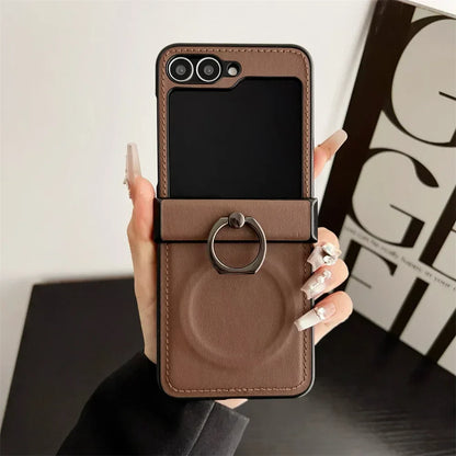 Leather Ring Holder Case for Galaxy Z Flip Series