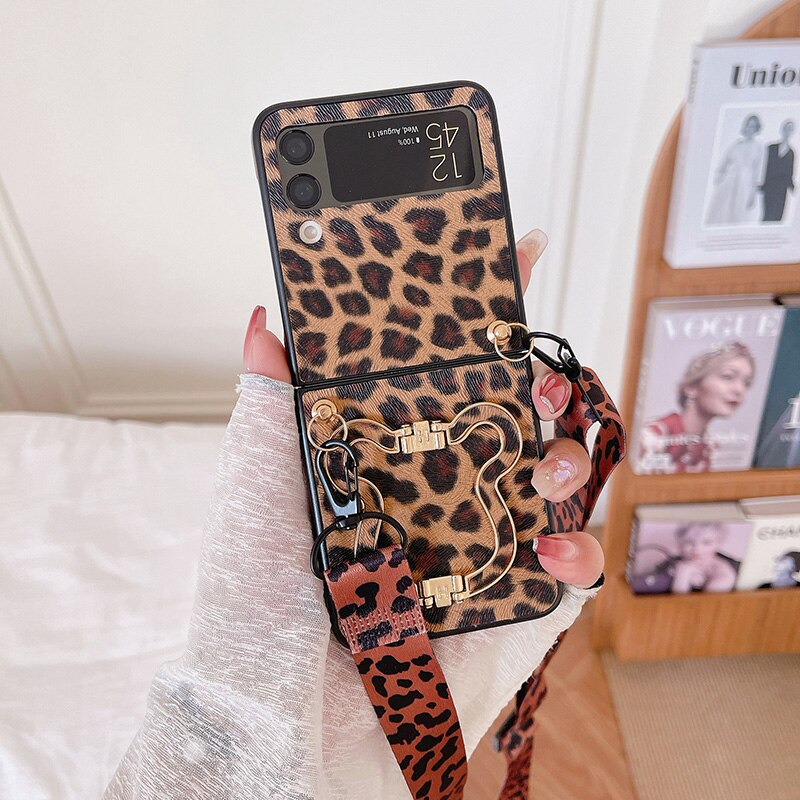 Crossbody Leopard Case with Bracket Holder For Samsung Galaxy Z Flip 4