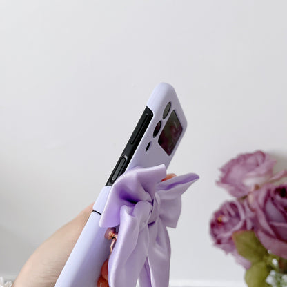 Korean 3D Leather Bow Lanyard Necklace Strap Hard Phone Case For Samsung Galaxy Z Flip 4