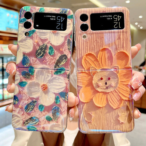 Blu-ray Oil Painting Flowers Case For Samsung Galaxy Z Flip 4