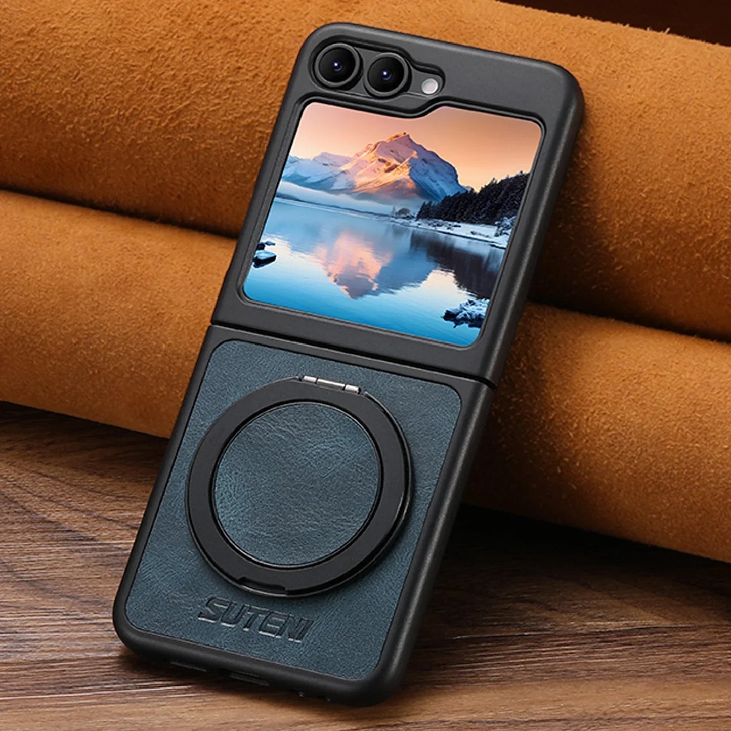 Leather Magnetic Ring Stand Case