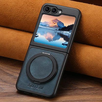 Leather Magnetic Ring Stand Case