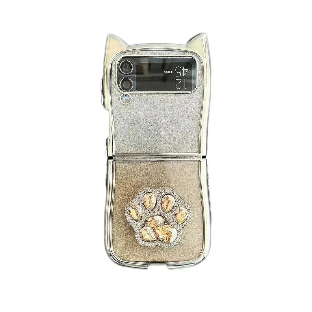 Cute Cat Ear Paw Case For Z Flip