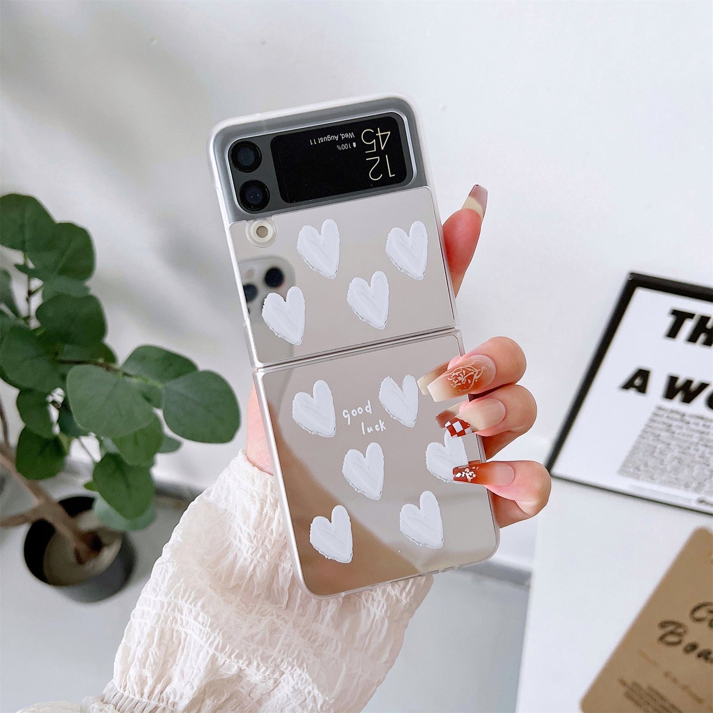 Luxury White Heart Mirror Case for Samsung Galaxy Z Flip 4