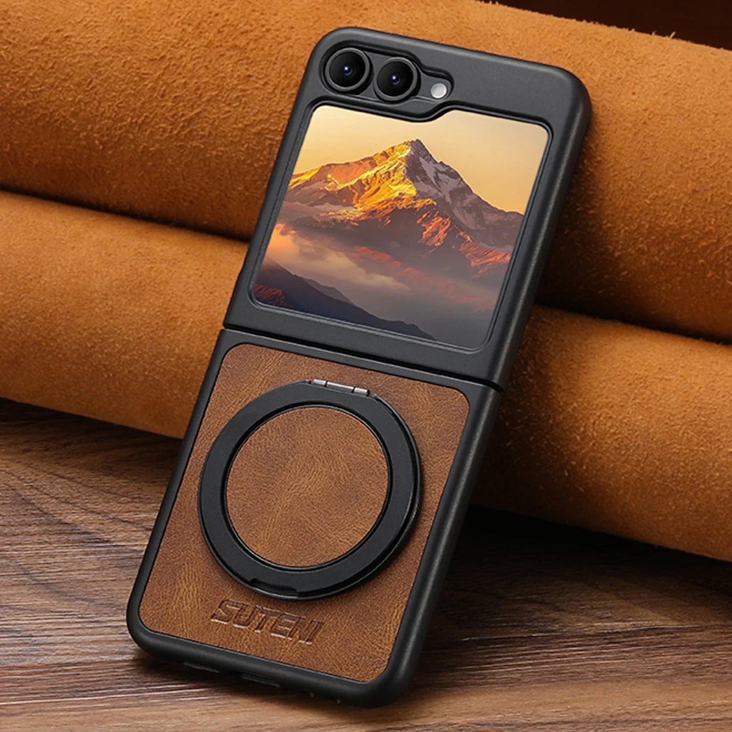 Leather Magnetic Ring Stand Case