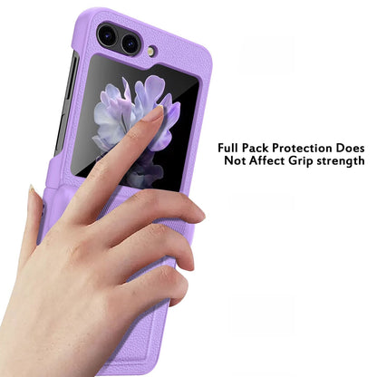 Leather Shockproof Cover with Front Screen Glass For Samsung Galaxy Z Flip 5