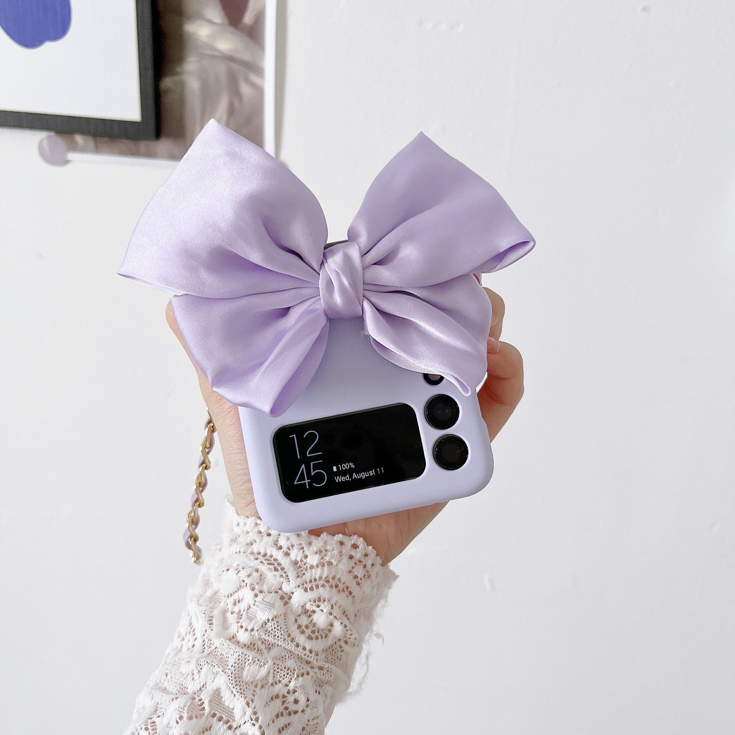 Korean 3D Leather Bow Lanyard Necklace Strap Hard Phone Case For Samsung Galaxy Z Flip 4