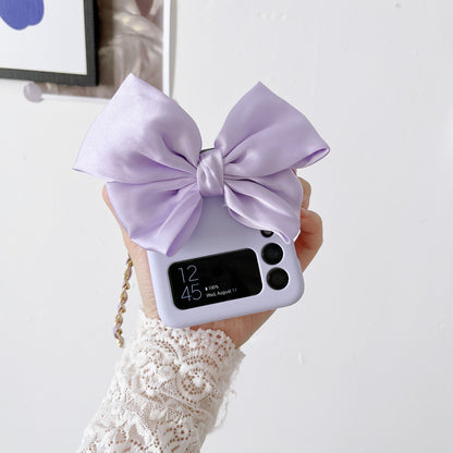 Korean 3D Leather Bow Lanyard Necklace Strap Hard Phone Case For Samsung Galaxy Z Flip 4