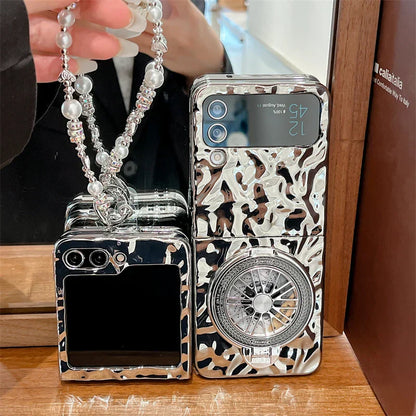 Luxury Silver Folded Texture Stand Phone Case for Samsung Galaxy Z Flip 3/4/5/6