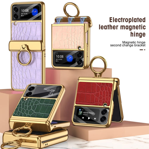 Magnetic Leather Case with Ring Holder For Samsung Galaxy Z Flip 4