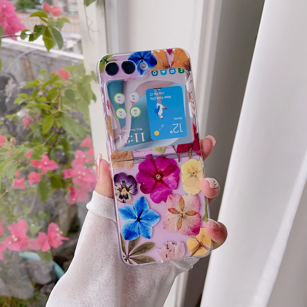 Cute Flowers Painted Case With Bracelet For Samsung Galaxy Z Flip 5