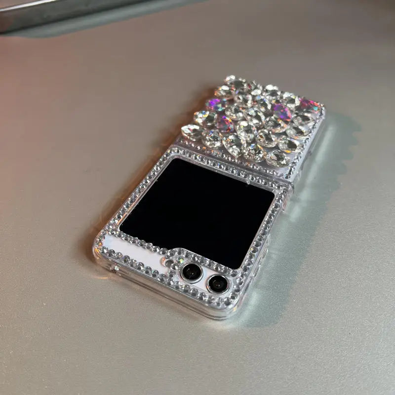 Bling Diamond Flower Bear Case for Samsung Galaxy Z Flip 3/4/5/6