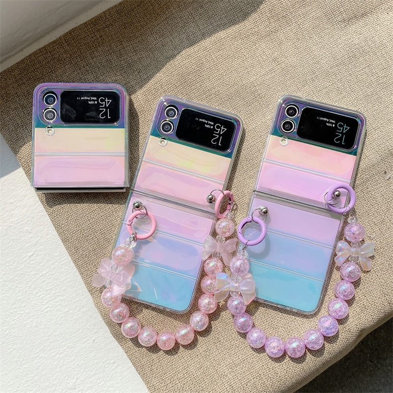 Cute Laser Case with Bead Chain For Samsung Galaxy Z Flip