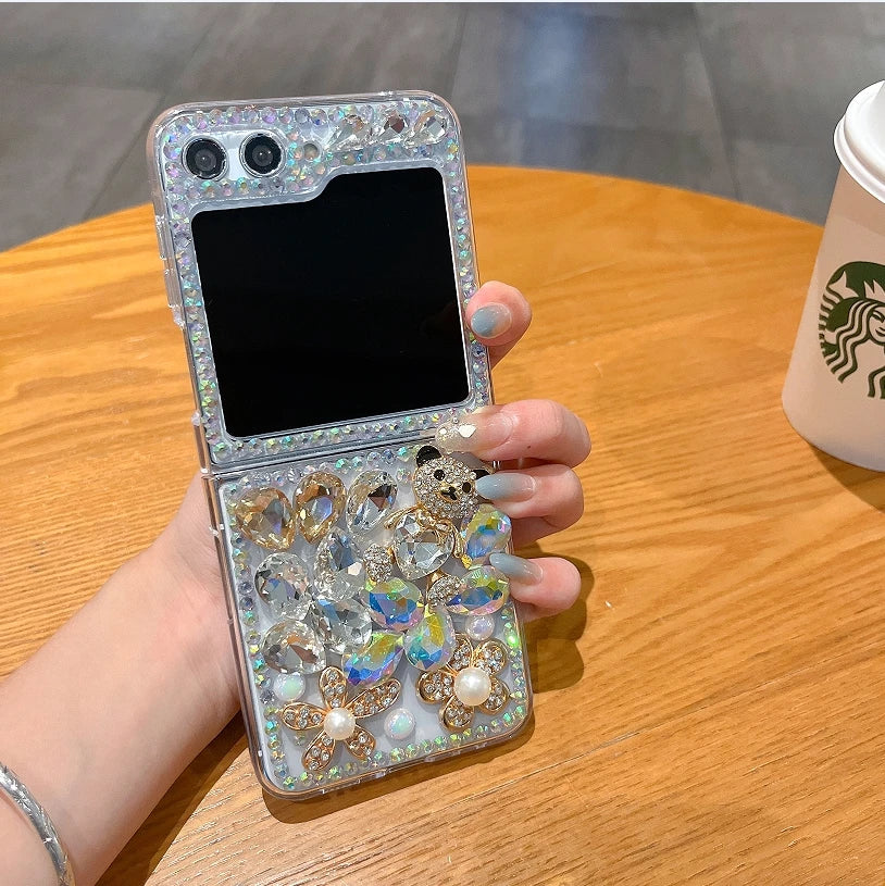 Bling Diamond Flower Bear Case for Samsung Galaxy Z Flip 3/4/5/6
