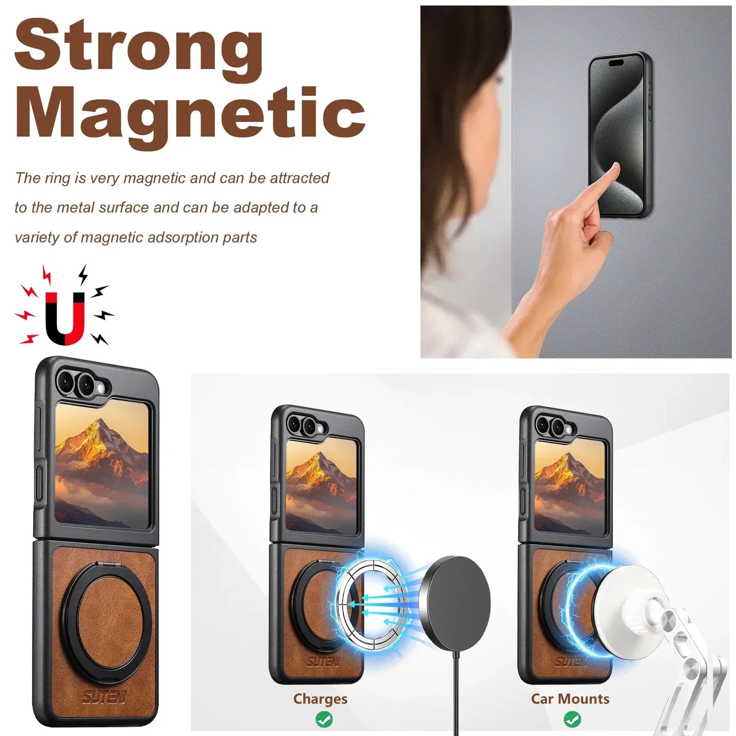 Leather Magnetic Ring Stand Case