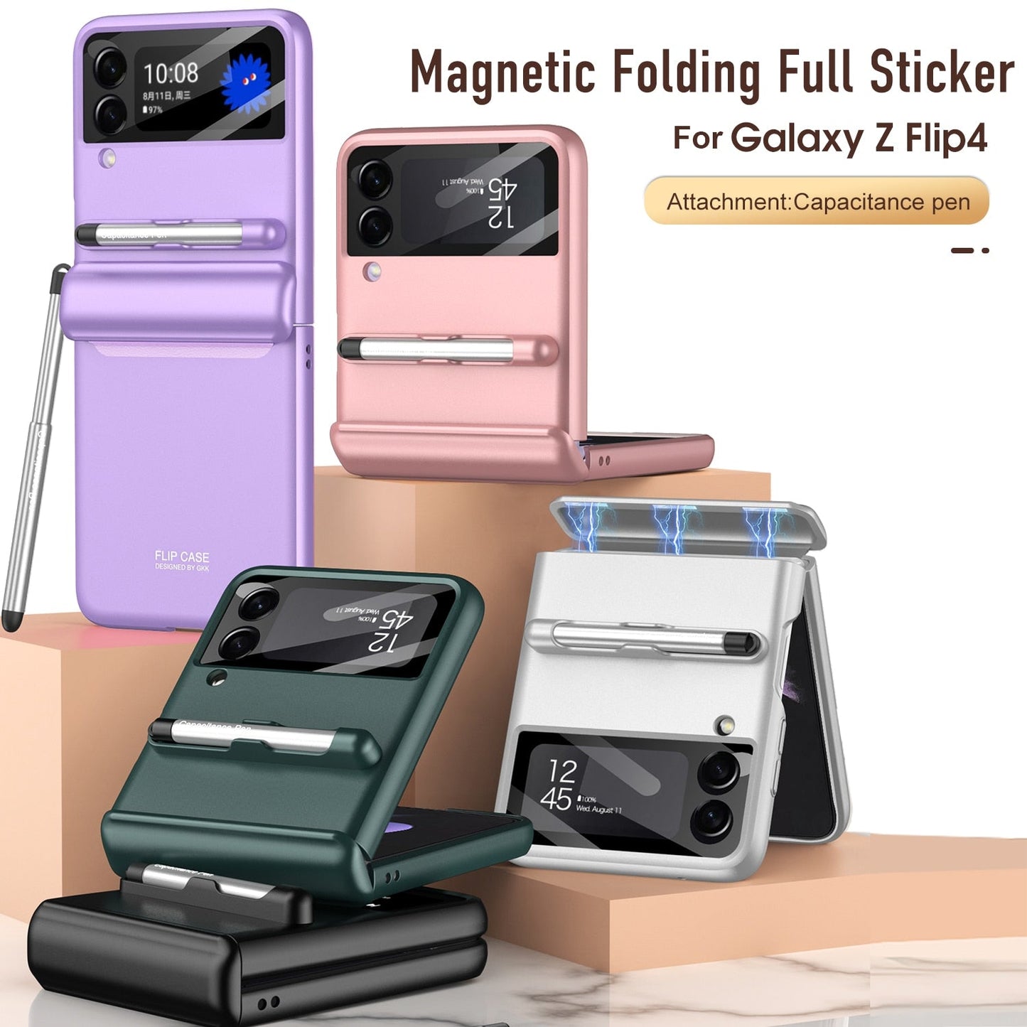 Magnetic Hinge Case with Pen For Samsung Galaxy Z Flip 4
