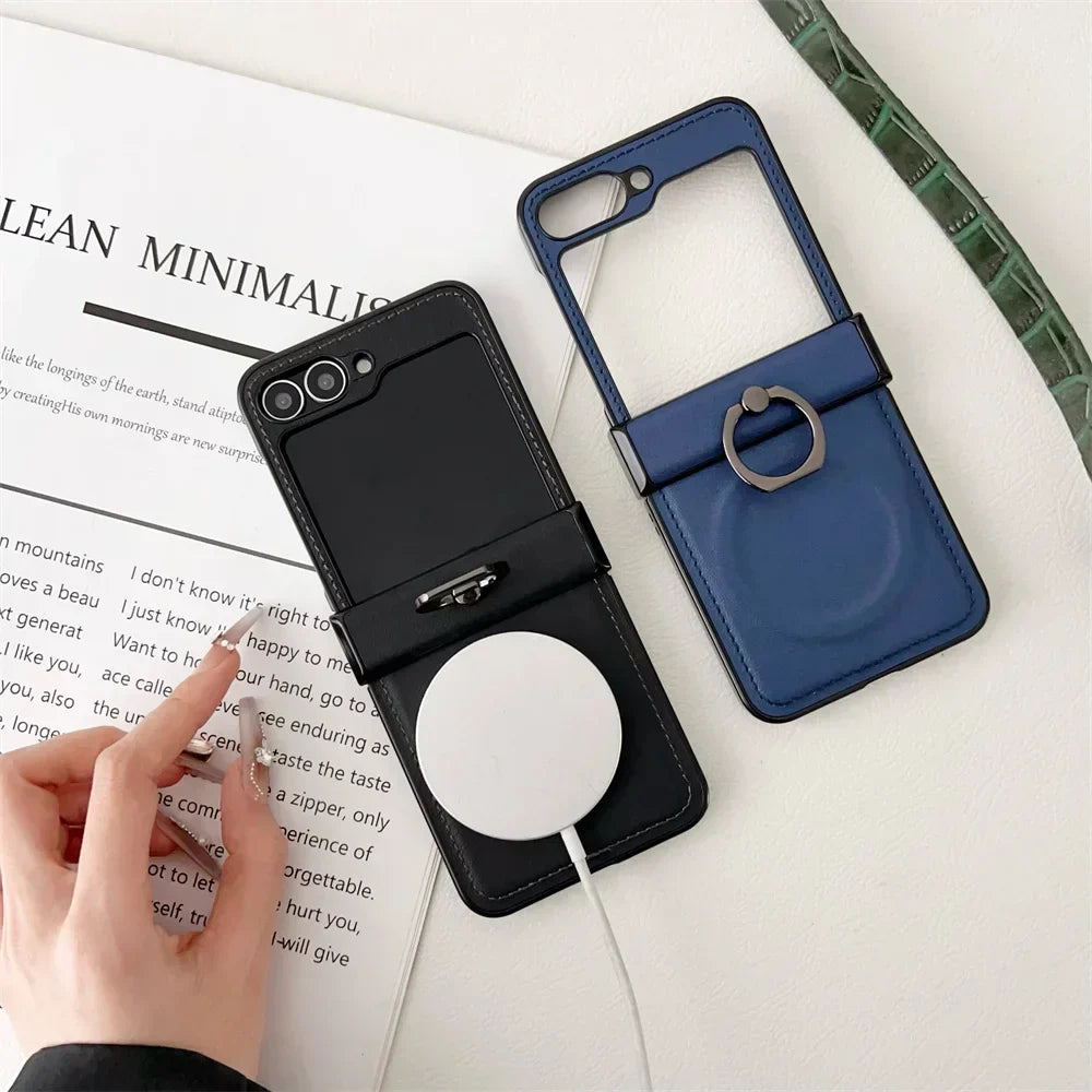 Leather Ring Holder Case for Galaxy Z Flip Series