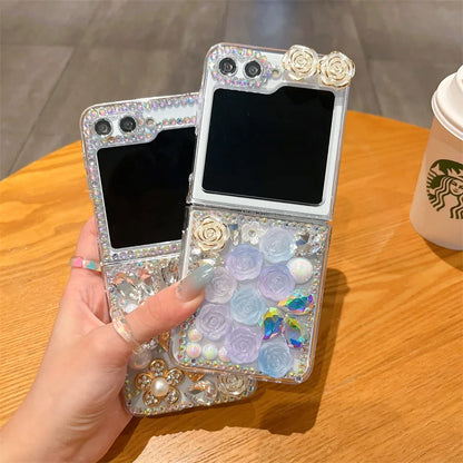 Bling Diamond Flower Bear Case for Samsung Galaxy Z Flip 3/4/5/6