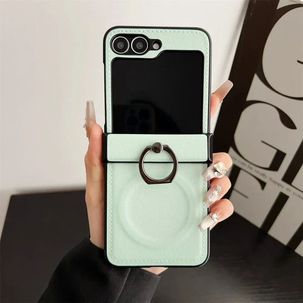 Leather Ring Holder Case for Galaxy Z Flip Series