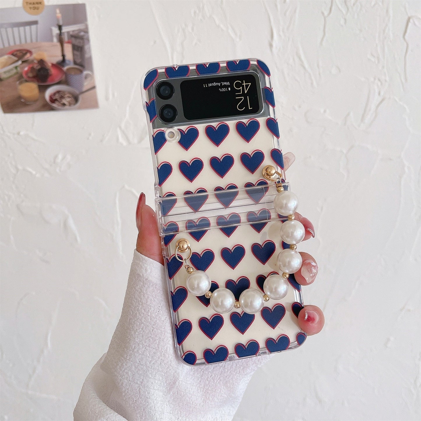 Transparent Case with Pearl Bracelet for Samsung Galaxy Z Flip 4